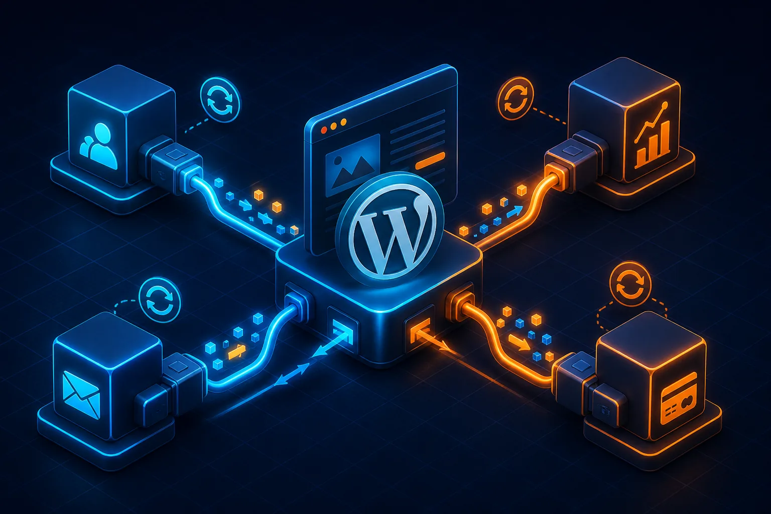 API integrations connecting WordPress to CRM, ERP, and third-party systems