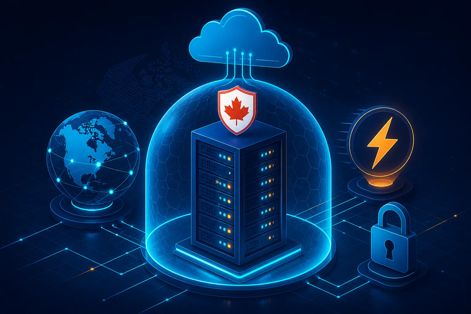 Canadian data centre servers powering managed WordPress hosting with security and CDN layers