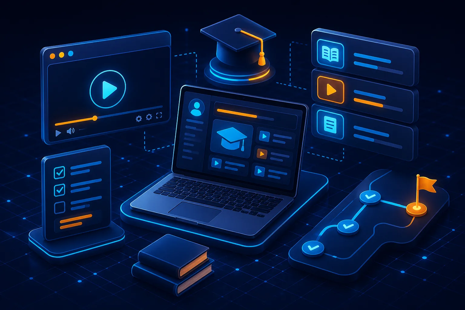Learning management system with courses, video lessons, and progress milestones