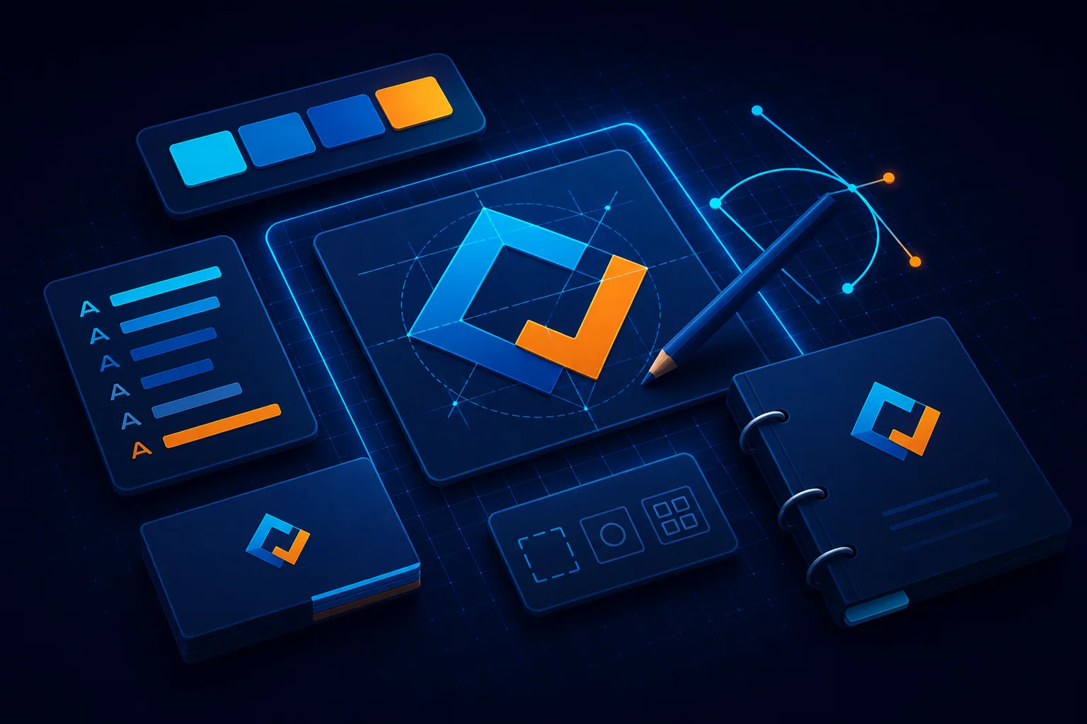 Logo design and visual identity system with brand palette and stationery