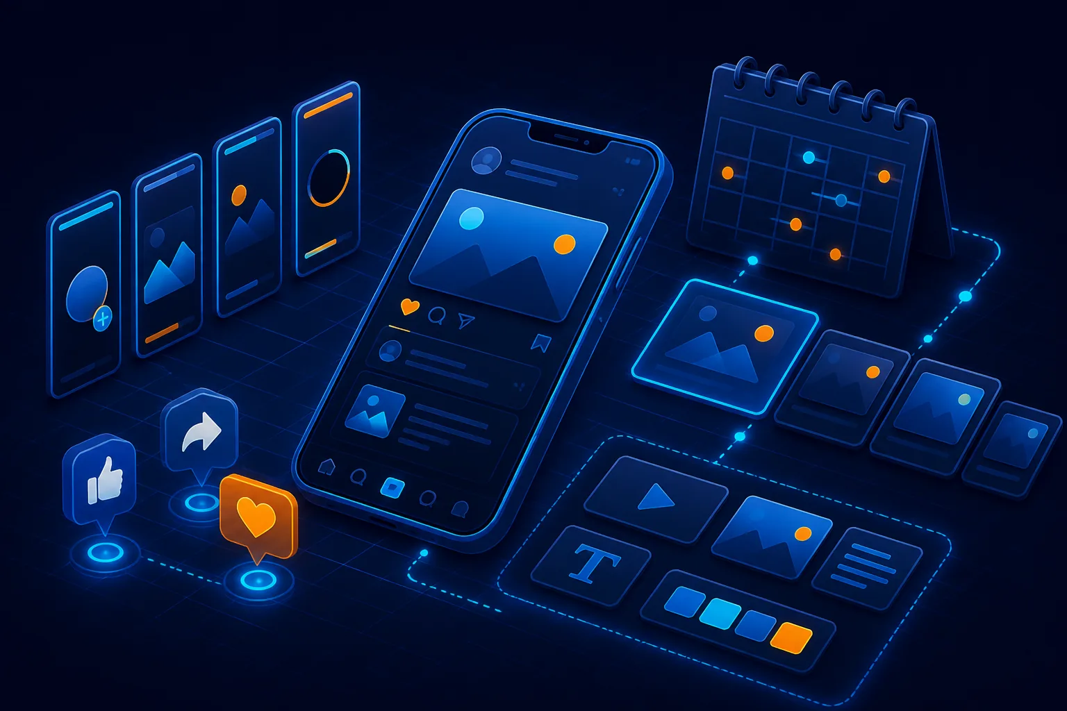 Social media graphics and ad creatives across phone and carousel formats