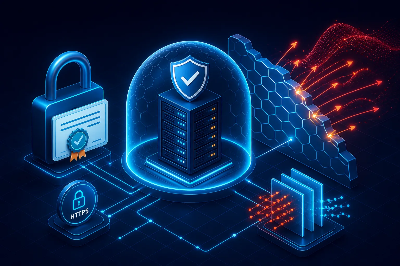 SSL, WAF, and DDoS protection shielding a WordPress hosting stack