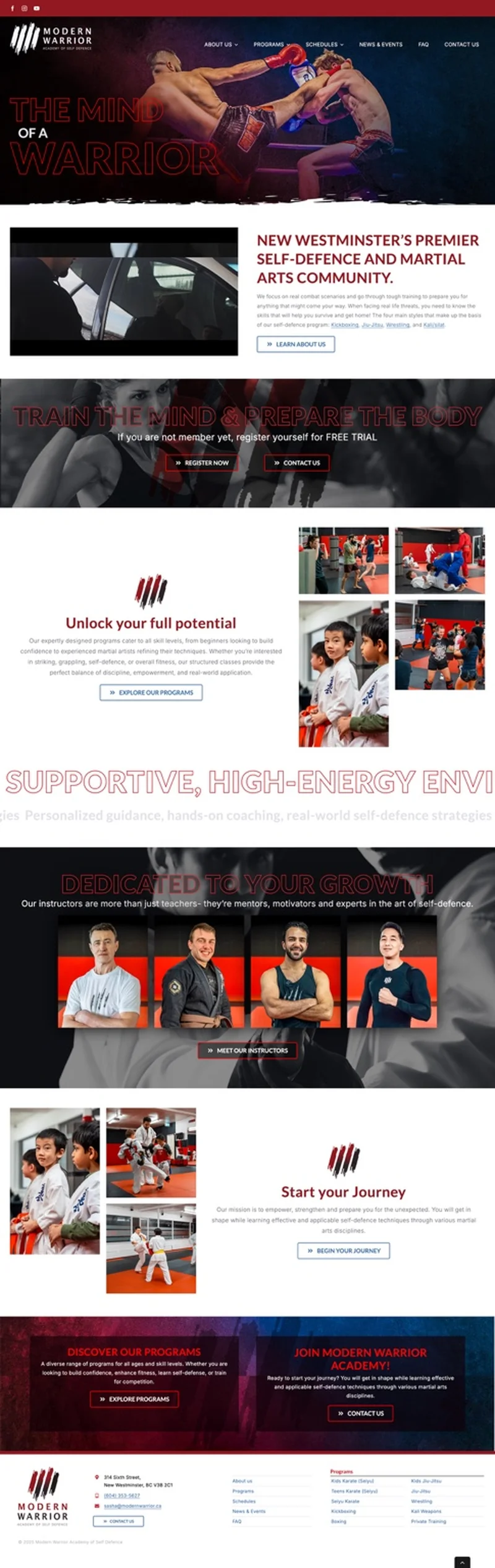 Screenshot of the Modern Warrior martial arts school website